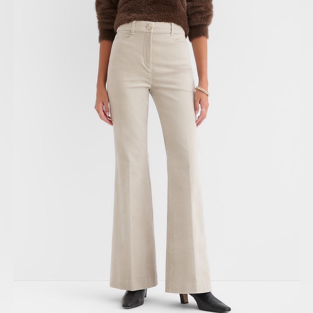 LOFT Slim Flare Pants Women’s Size 6 Beige Terrazzo Stretch Velvet High Rise